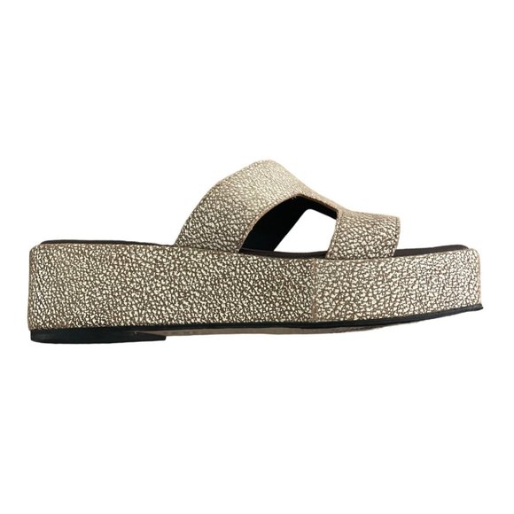 ALL BLACK FOOTWEAR‎ Blunt T Wedge Sandals Silver Brown Leather Womens 40 9-9.5 - Picture 7 of 12
